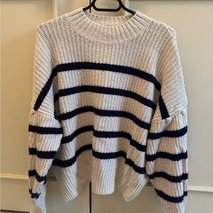 Striped Knit Sweater - Cream and Navy